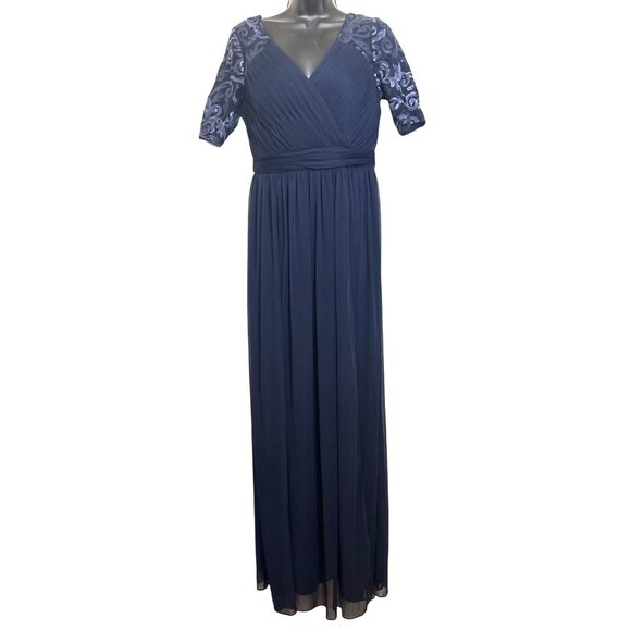 NWT Adrianna Papell Women's Seqin and Tulle Midnight Blue Sz 6 Gown - Picture 1 of 6